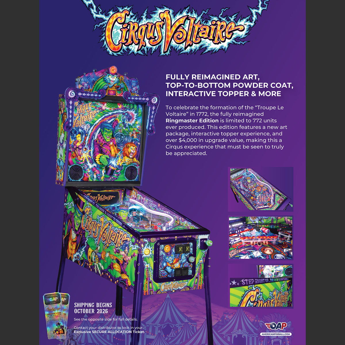 Nitro Pinball Sales CIRQUS VOLTAIRE Ringmaster Edition - American Pinball - Pinball Machine
