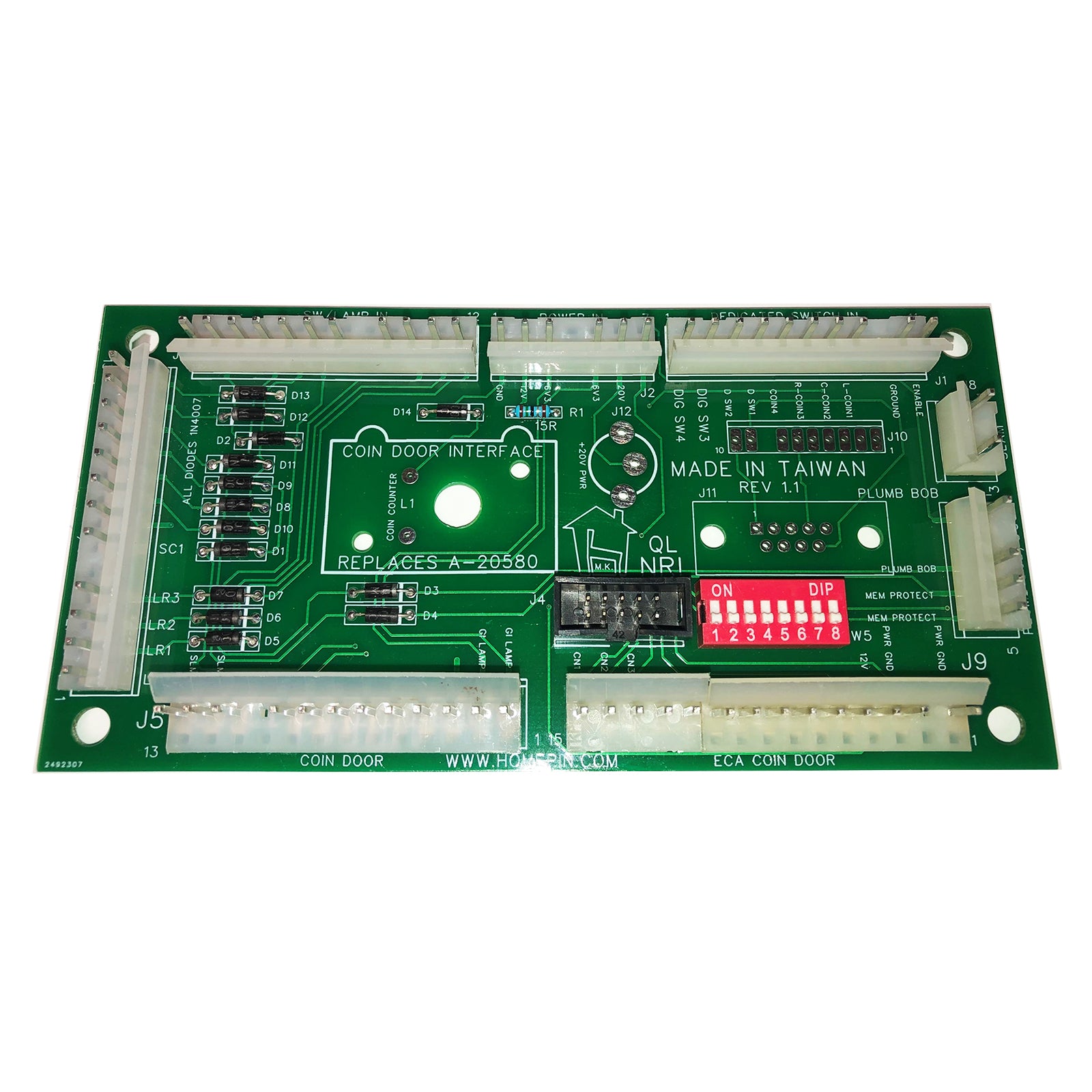 Nitro Pinball Sales Pinball Machine s Parts and accessories - Coin Door Interface Board and Spacer A-20580 / A-20731