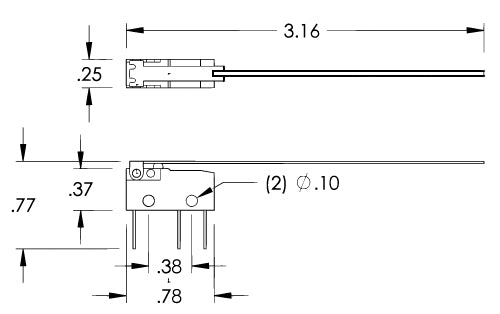 Sub-MicroSwitch w/ 4" Straight Wire Actuator: sw_02 / 5647-12693