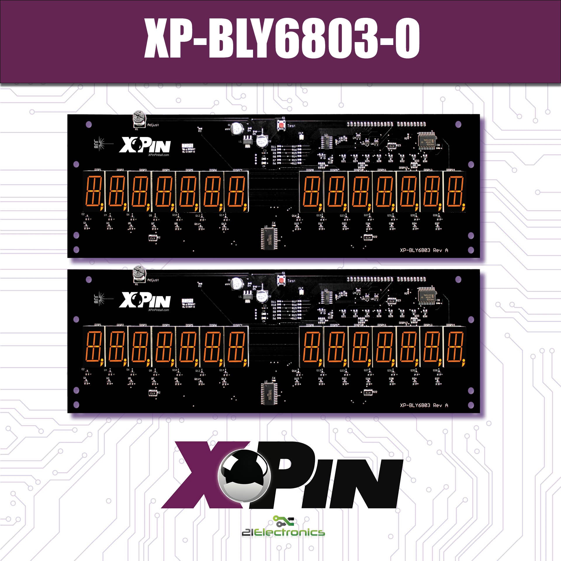 Nitro Pinball Sales Parts & Accessories XP-BLY6803-O / BALLY/MIDWAY 7 DIGIT DISPLAY: ORANGE