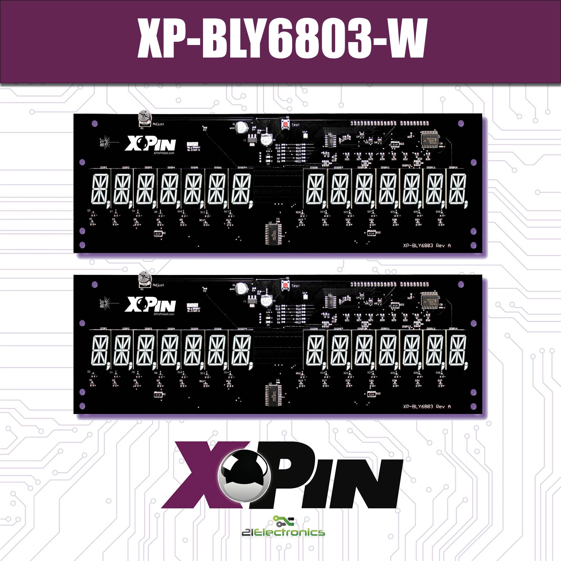 Nitro Pinball Sales Parts & Accessories XP-BLY6803-W / BALLY/MIDWAY 7 DIGIT DISPLAY: WHITE (Includes Red, Green & Blue Vinyl Gel)