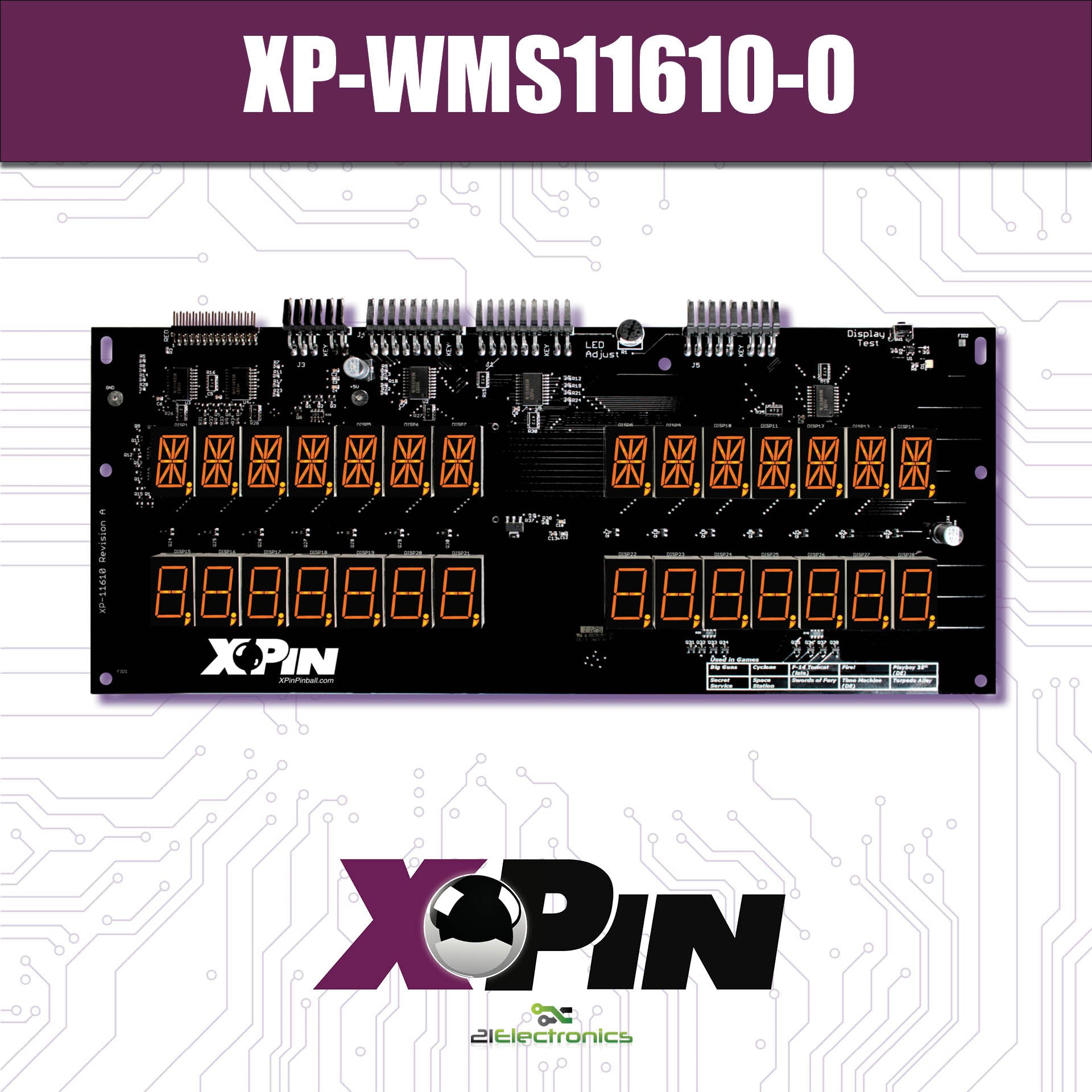 Nitro Pinball Sales Parts & Accessories XP-WMS11610-O Williams System 11A/B: 7-Digit Display (Orange)