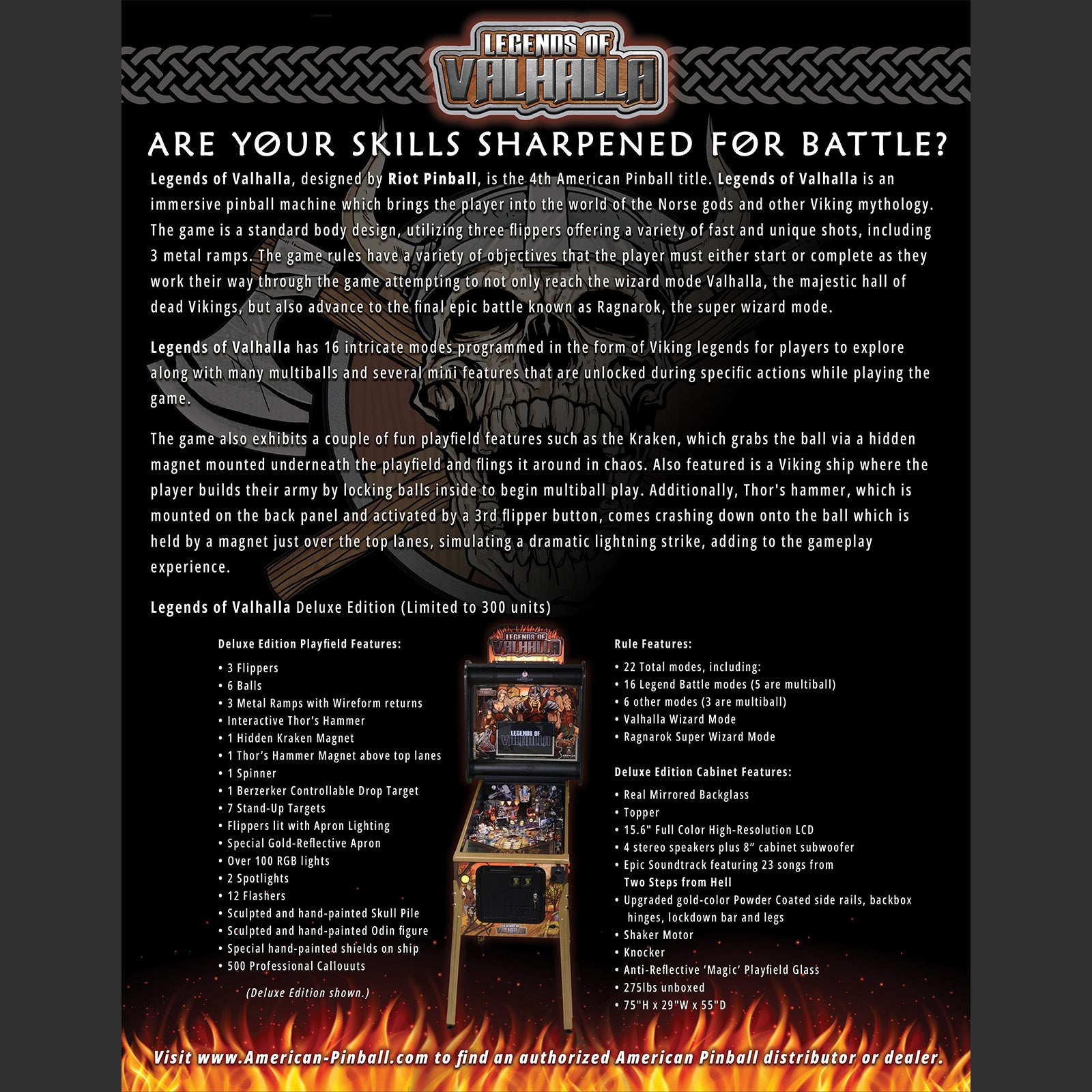 Nitro Pinball Sales Canada Legends of Valhalla Deluxe Edition American Pinball Machine