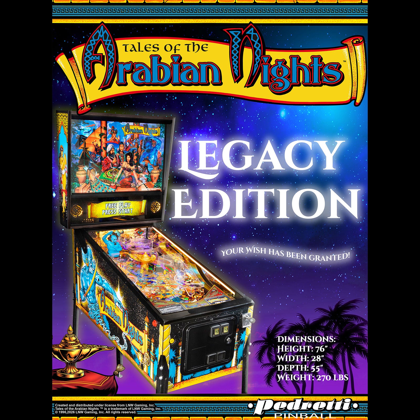 Nitro Pinball Sales -  Tales of the Arabian Nights / Legacy Edition Pinball Machine