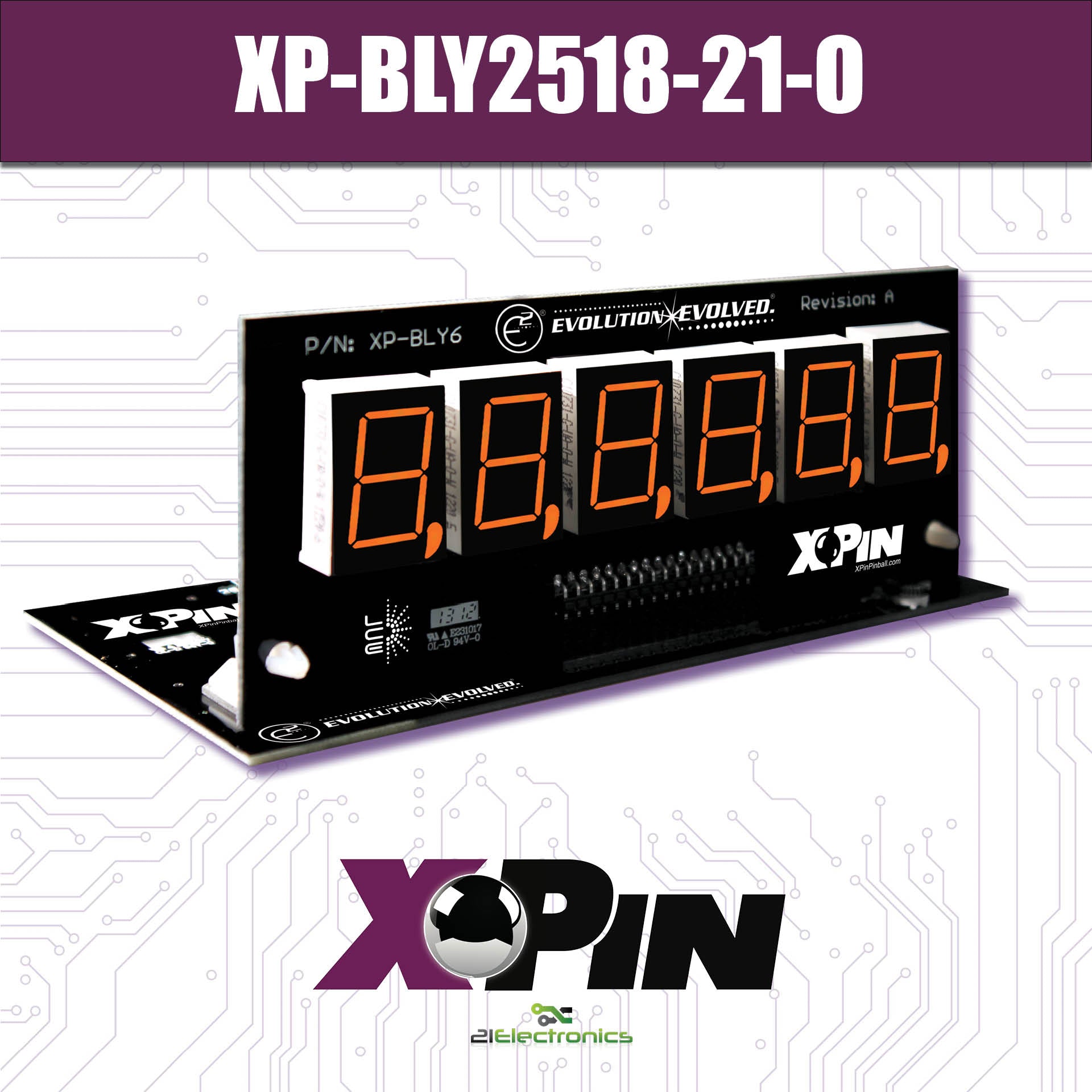 XP-BLY2518-21-O /  CLASSIC BALLY/STERN 6-DIGIT DISPLAY: ORANGE