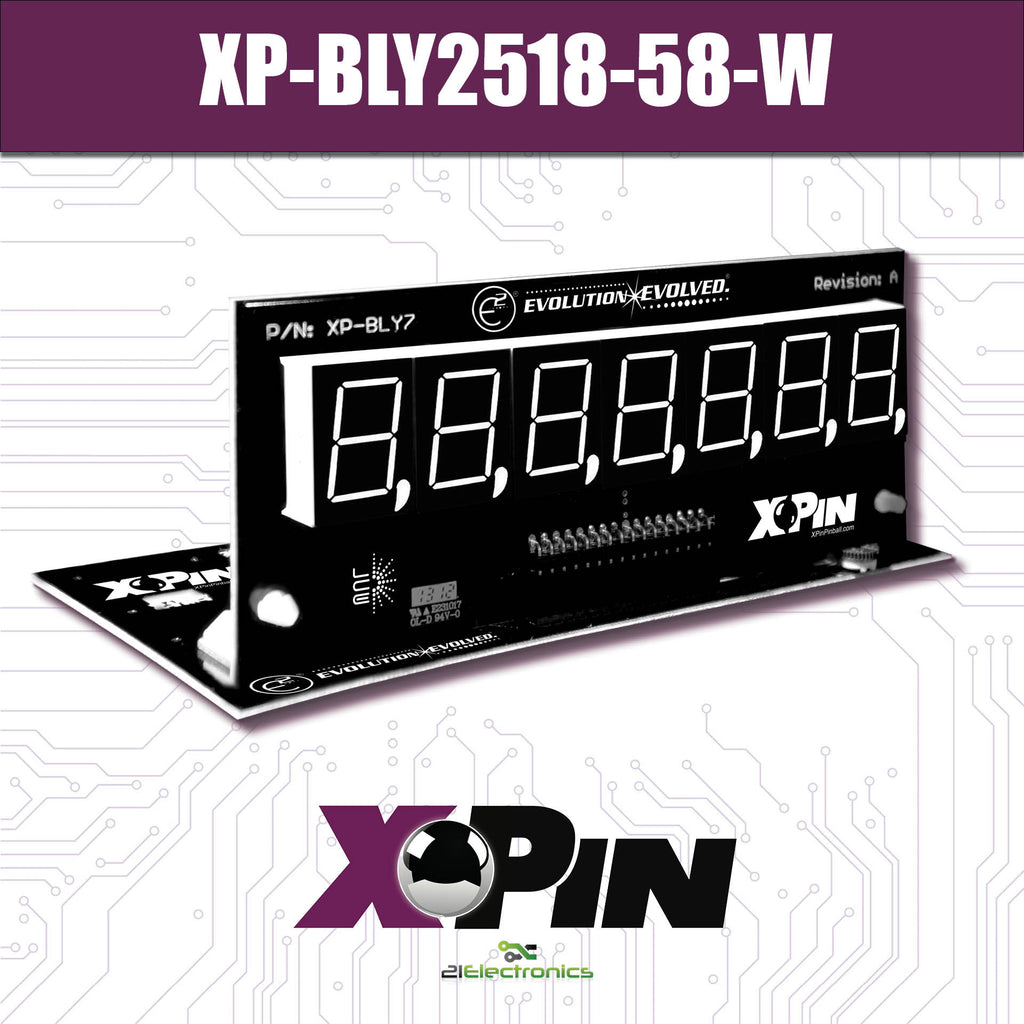 XP-BLY2518-58-W / CLASSIC BALLY/STERN 7-DIGIT DISPLAY: WHITE (Includes Red, Green & Blue Vinyl Gel)
